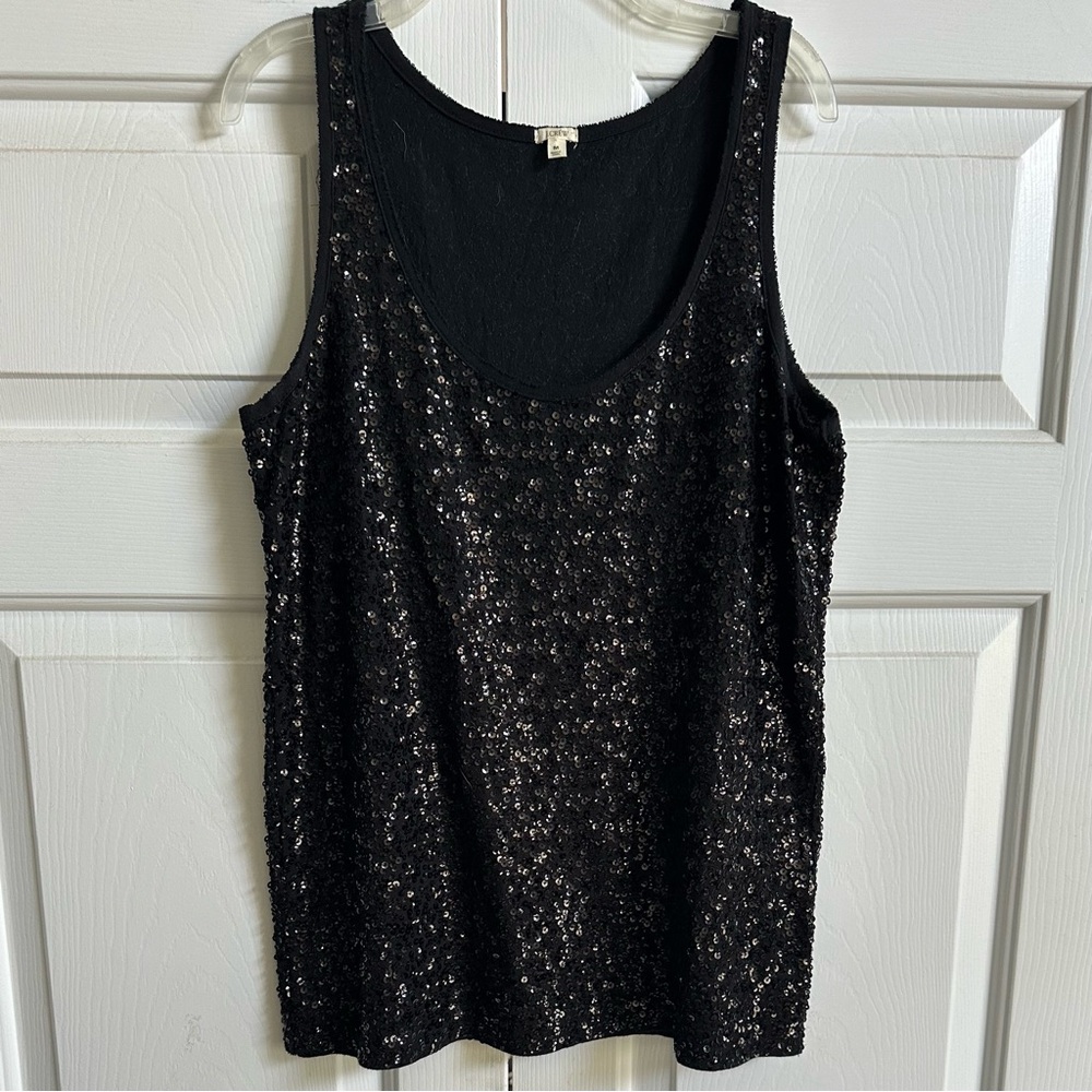 J. Crew Black Full Sequin Tank (Front and Back), Size M